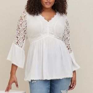 NWOT Torrid Babydoll Crinkle Gauze Lace Detail Top (sizes 3)